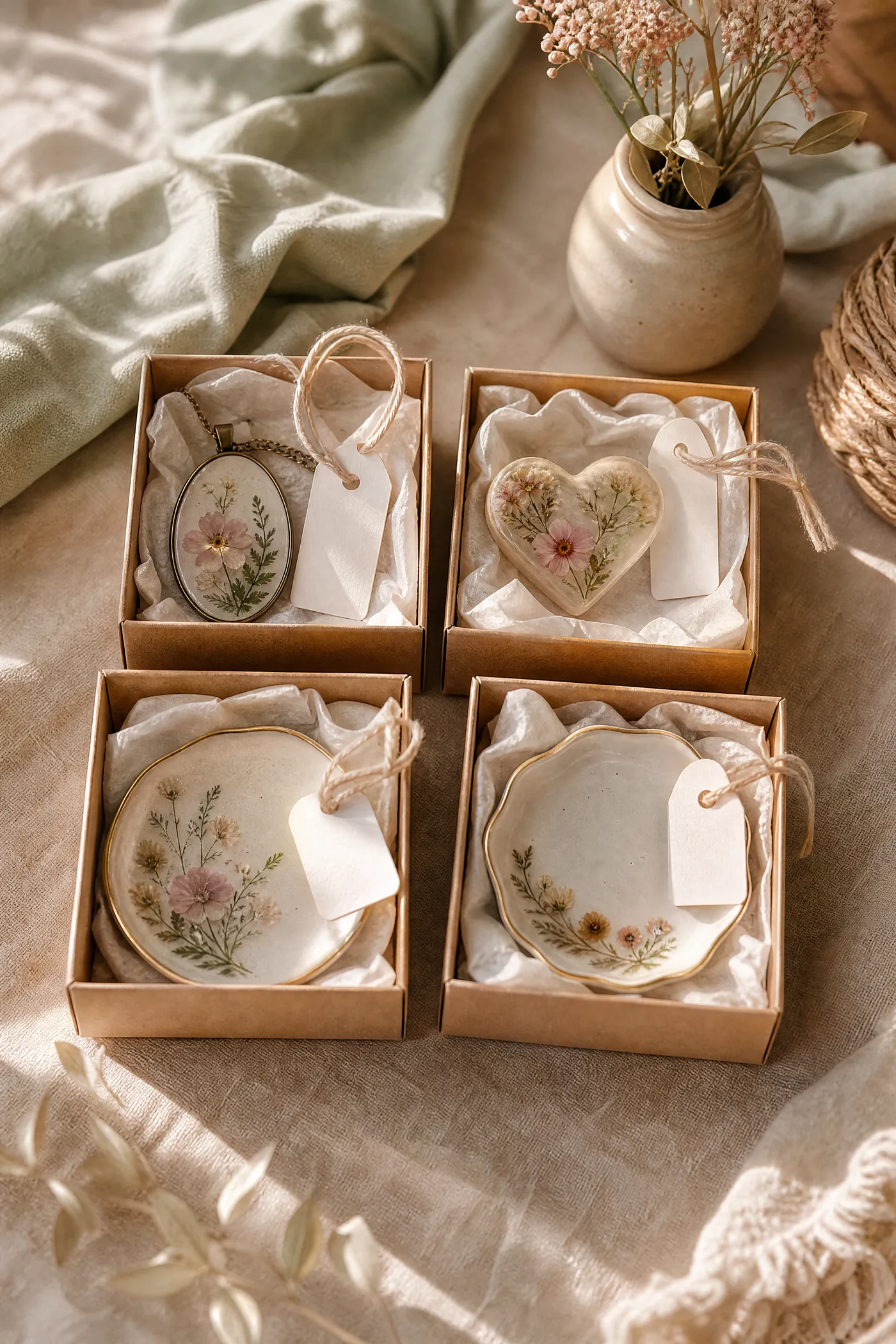 Preserved flower keepsakes packed for a local order