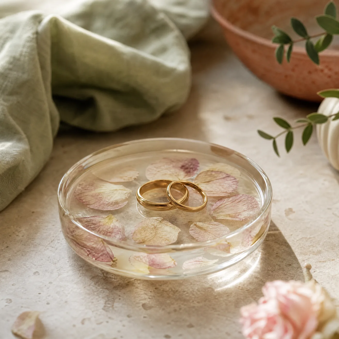 Resin ring dish with preserved petals